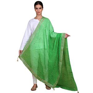 8941 Georgette Dupatta For Women With Bead Mirror Work And Lace Border